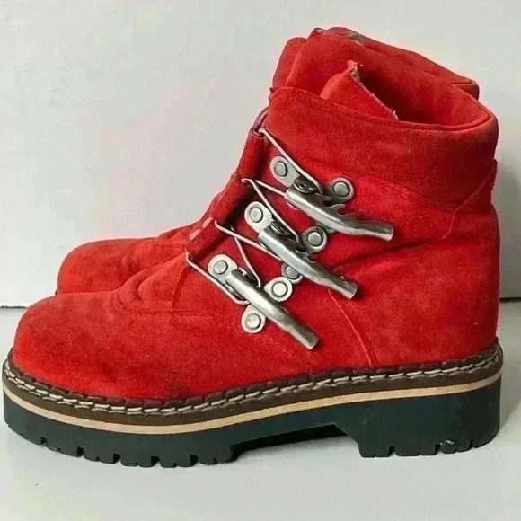 GEIER WALLY ORANGE SUEDE COMBAT BOOTS HIKING BOOTS MADE IN  AUSTRIA SIZE 35 - Picture 4 of 9